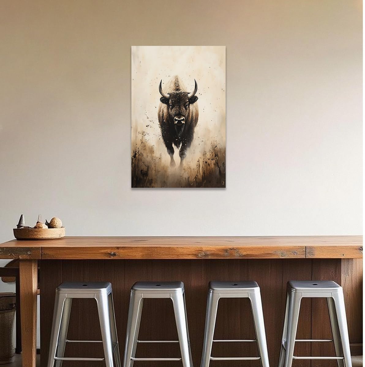 CCWACPP Buffalo Wall Art American Bison Painting Wildlife Pictures Buffalo Artwork Canvas Prints Bedroom Home Office Cabin Decor Framed (12.00" x 18.00")