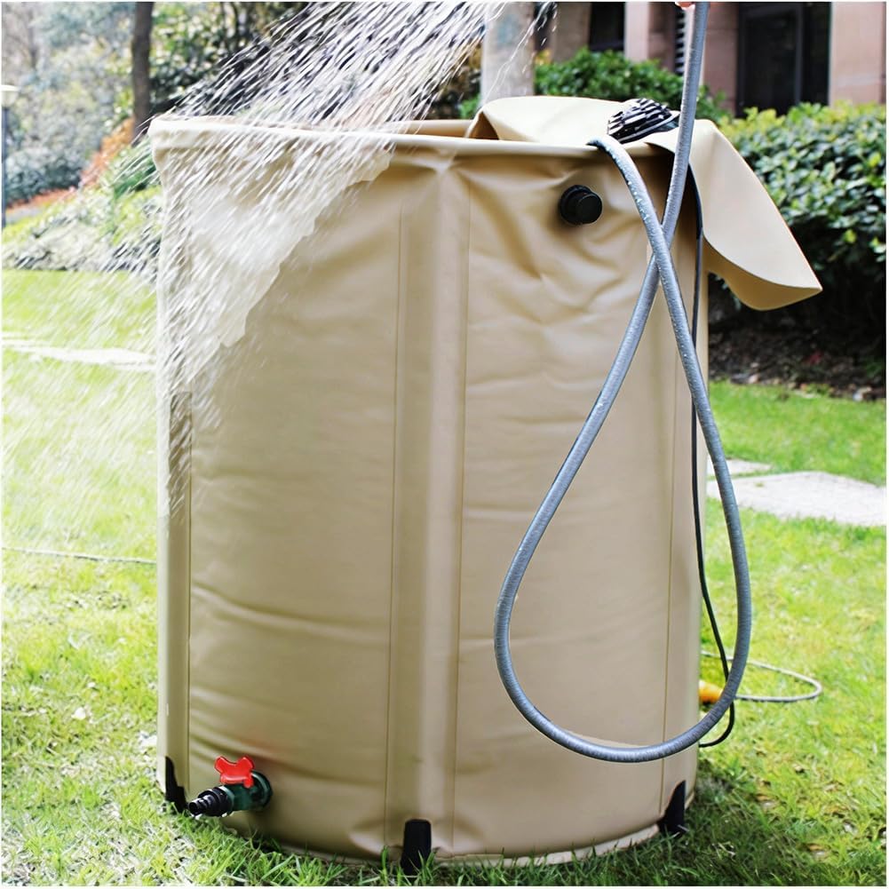 Collapsible Rain Barrel, Portable PVC Rain Water Collection Barrel, Garden Rainwater Collection System with Spigot & Overflow Kit,Beige,100L/40x78cm