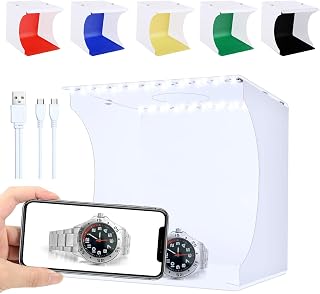 SLOW DOLPHIN Portable Photo Studio Box for Jewellery and Small Items Portable Folding Photography Studio Box Booth Shooting Tent Kit（2x20 LED Lights 6 Colors Backdrops）