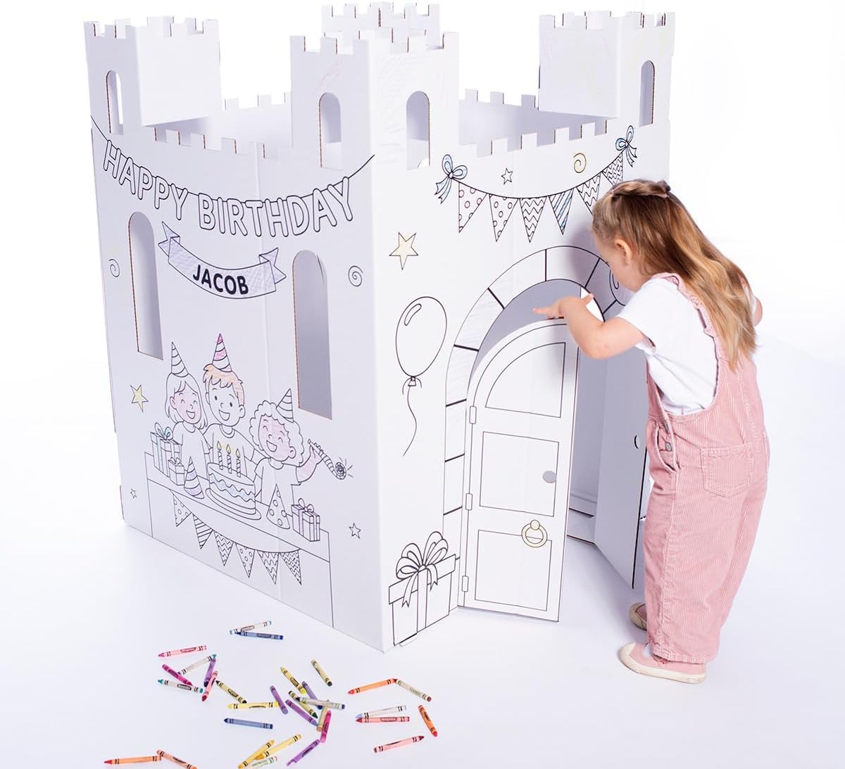 Anderson’s My Name, My Playhouse! Birthday Castle – Personalized Lifesize Cardboard Playhouse for Kids Ages 3+, Color-in Activity, Party Decor, Classroom Craft, Easy Assembly