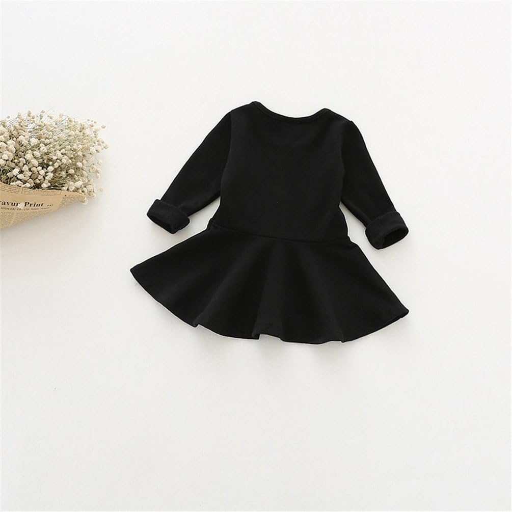 Toddler Baby Girls Long Sleeve Cotton Dress Solid Ruffle Tops - Image 3