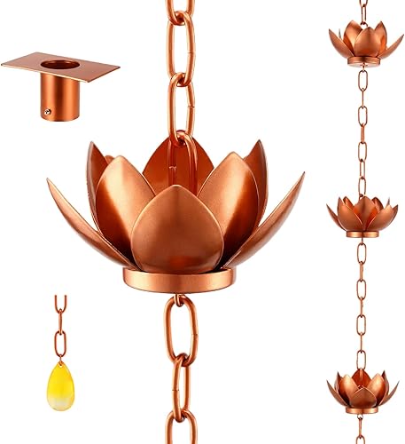 Cadena de Lluvia Oak Leaf con Adaptador, Cadena Ajustable de Atrapador de Lluvia de Loto de 2.6m para Canalones de Bajante Exterior, para Desviar