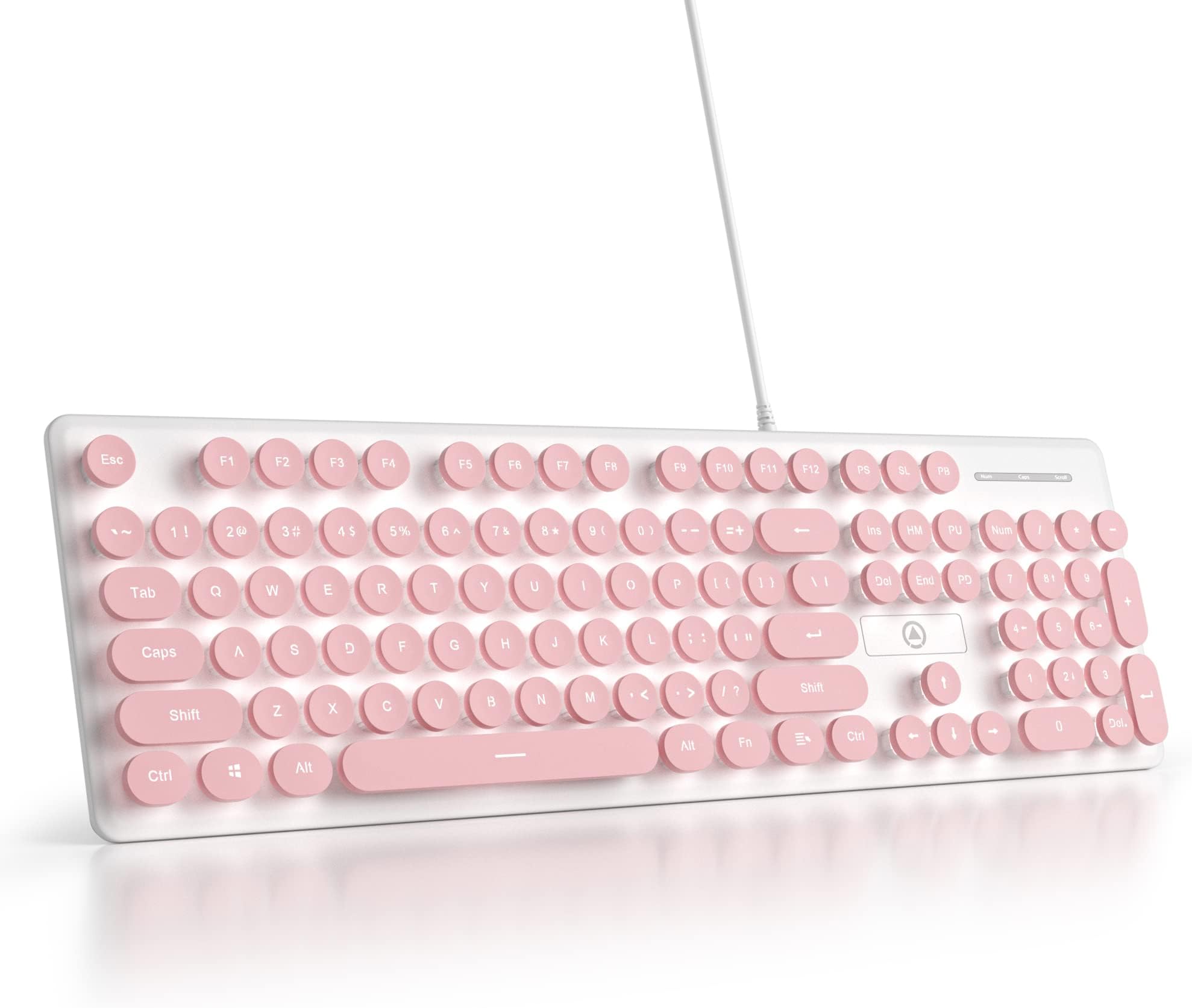 Wired Quiet Membrane Keyboard,Full Size 104-Keys Retro Punk Typewriter White LED Backlit ,USB Ultra Slim Gaming Keyboard with ABS Round keycaps for Windows/PC/Laptop (Pink)