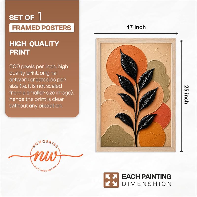 Image of NoWorries Floral Botanical Wall Painting with Frame | Premium Textured Flower & Leaf Artwork, Pastel Nature Wall Decor Framed for Living Room Bedroom Office and Home Decoration (Art-5,17x25inch)