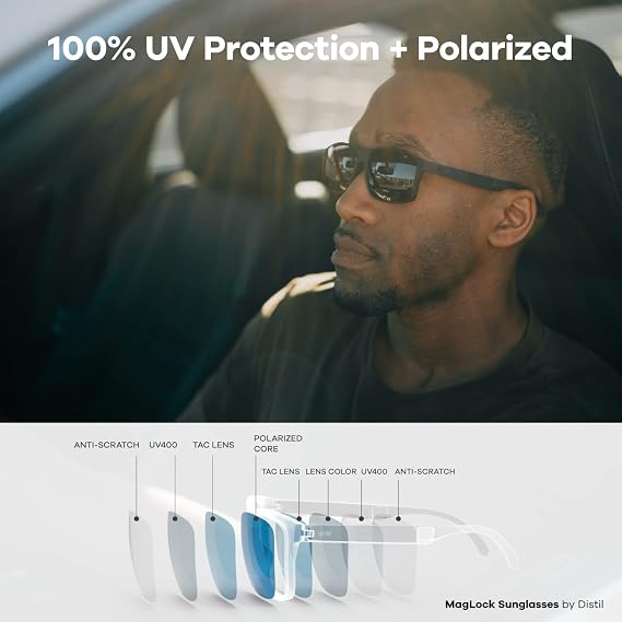 Distil Union Capers MagLock Polarized Square Sunglasses | Lightweight, Flexible and Secure