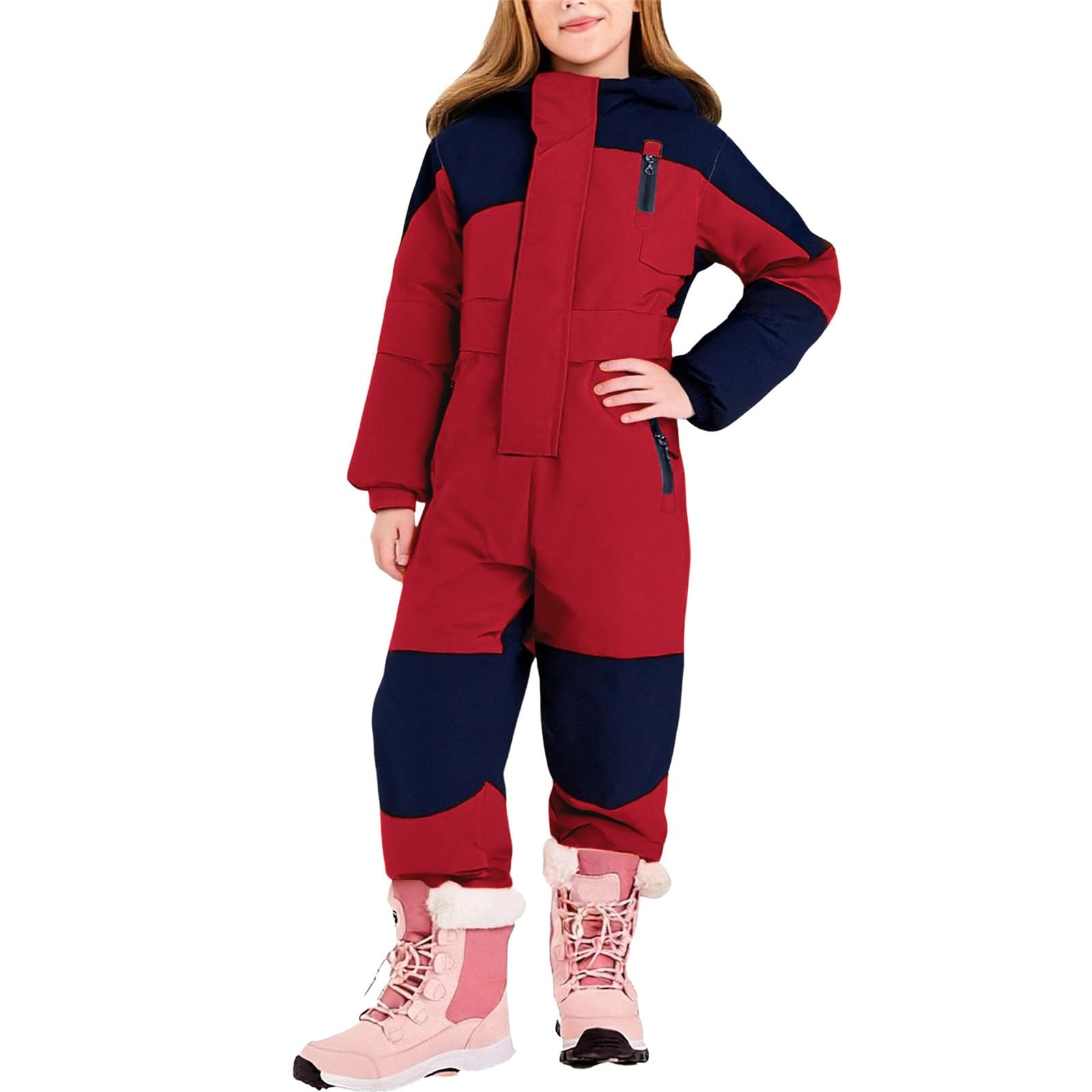 Generisch 2025 Traje de Esquí Infantil Con Capucha Y Rayas Reflectantes Mono a Prueba de Viento Traje de Nieve Cálido Chaqueta térmica de Plumas Más Gruesa Ropa de Esquí Suave Cómodo Traje de Invierno