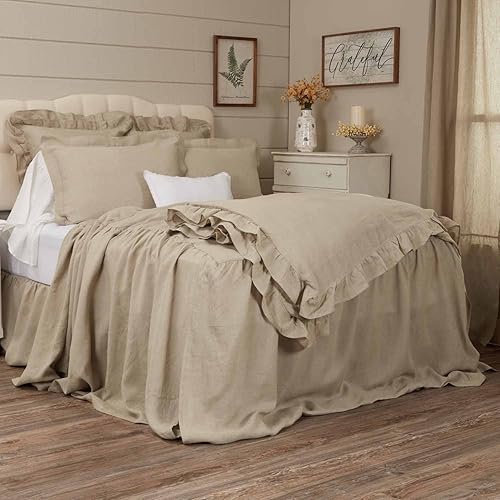 Miniatura 3 de Piper Classics Provincial Linen - Colcha de lino natural con volantes, color beige natural, 68 pulgadas de ancho x 82 pulgadas de largo, falda con