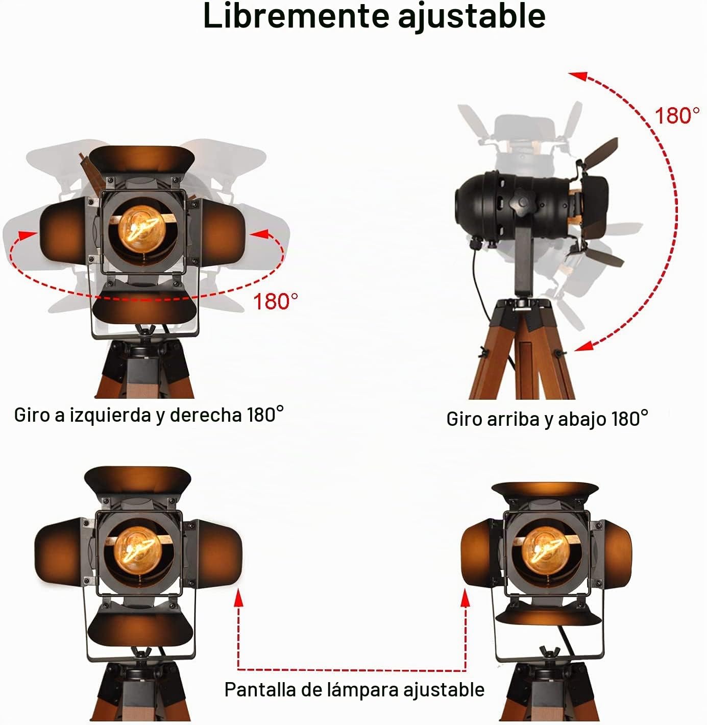 SENDERPICK Lámpara de sobremesa ajustable de madera, lámpara de mesa, lámpara de escritorio, lámpara de mesa, negro Retro Trípodes de estilo retro para bar cafetería (Bombilla no incluida)