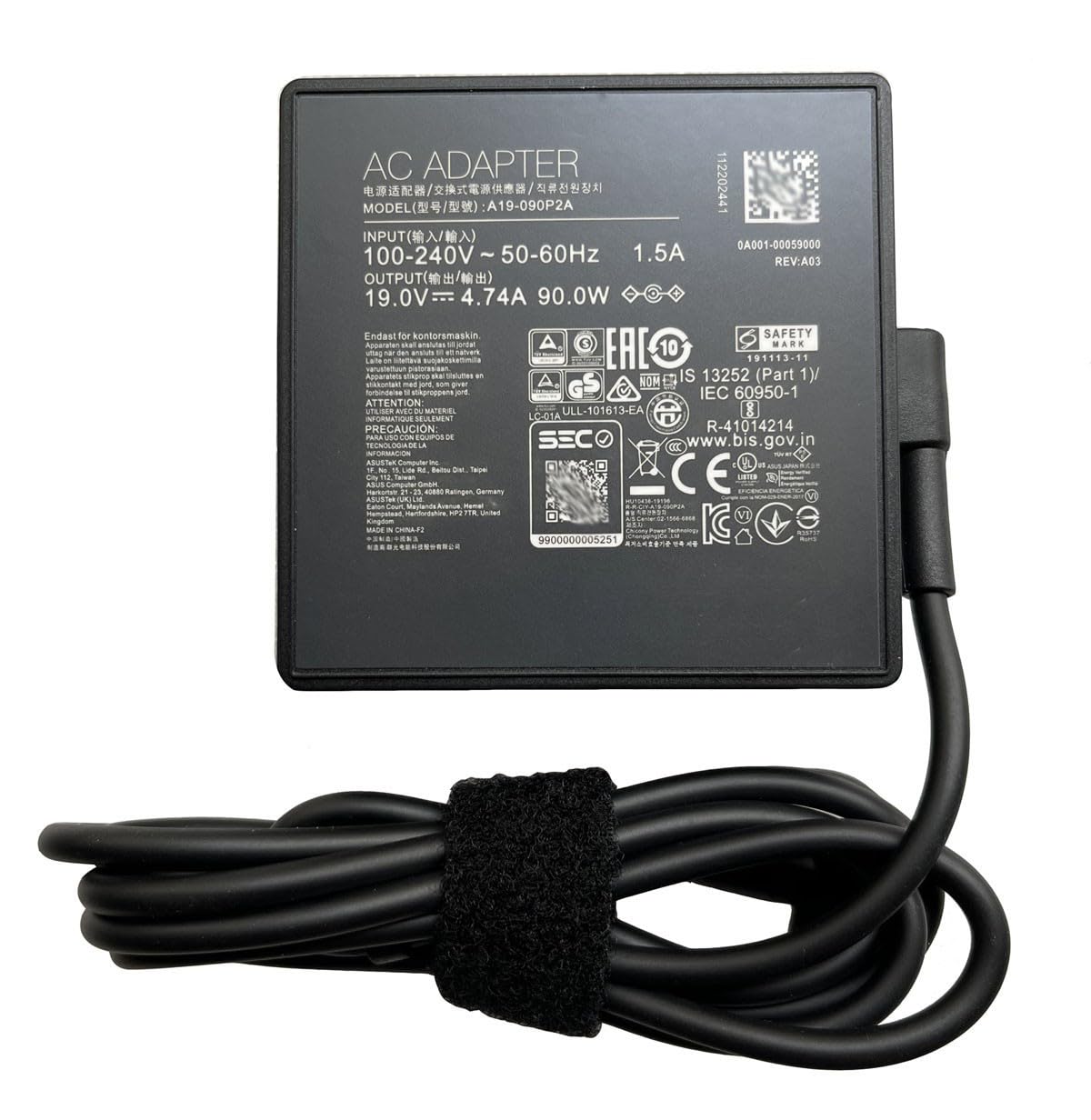 Adapter AC 19 V, 4,74 A, 90 W, kompatybilna z ASUS Vivobook 16X K3605VA 4,5 mm