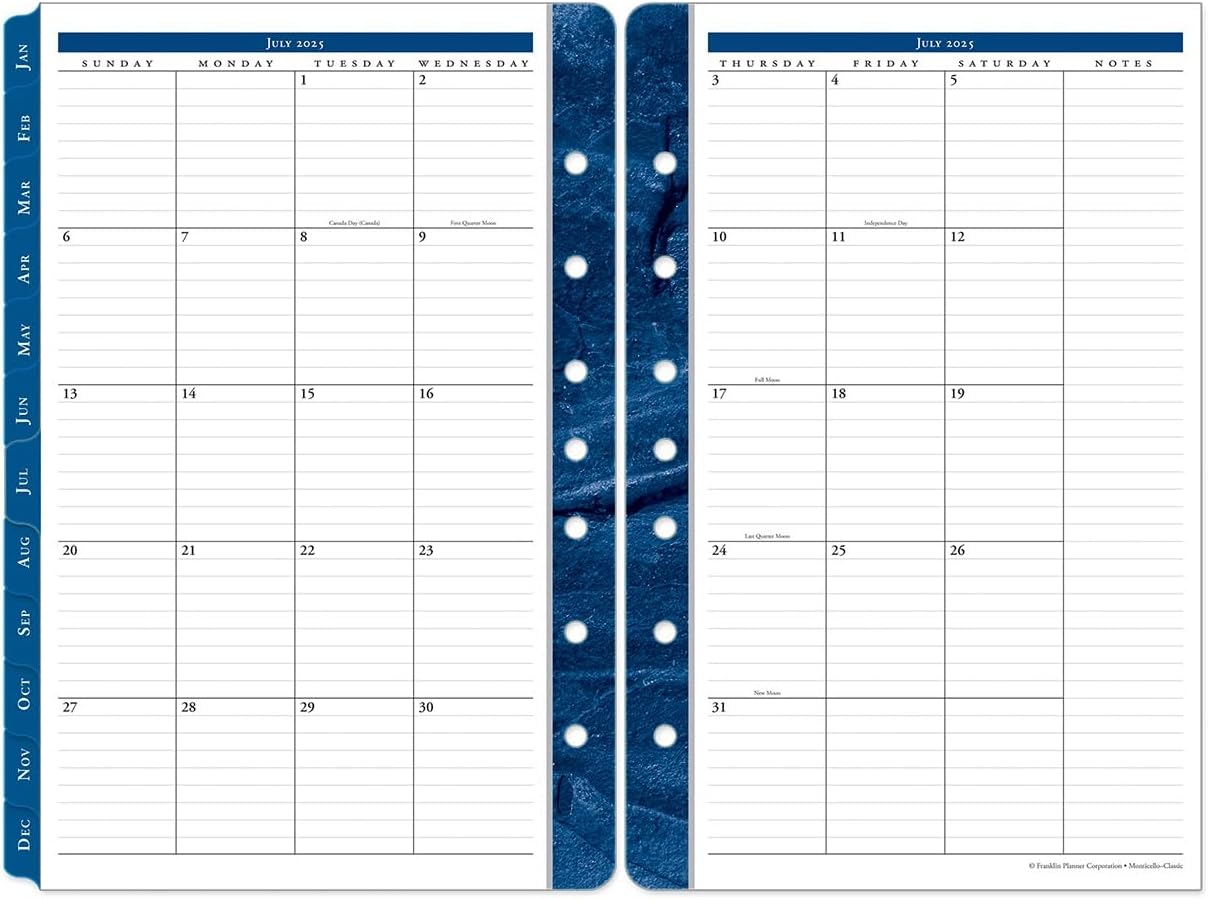 FranklinCovey - Monticello Ring-Bound Planner Refill - Two Page Per Month Calendar Tabs (Classic, Jul 2026 - Jun 2027)