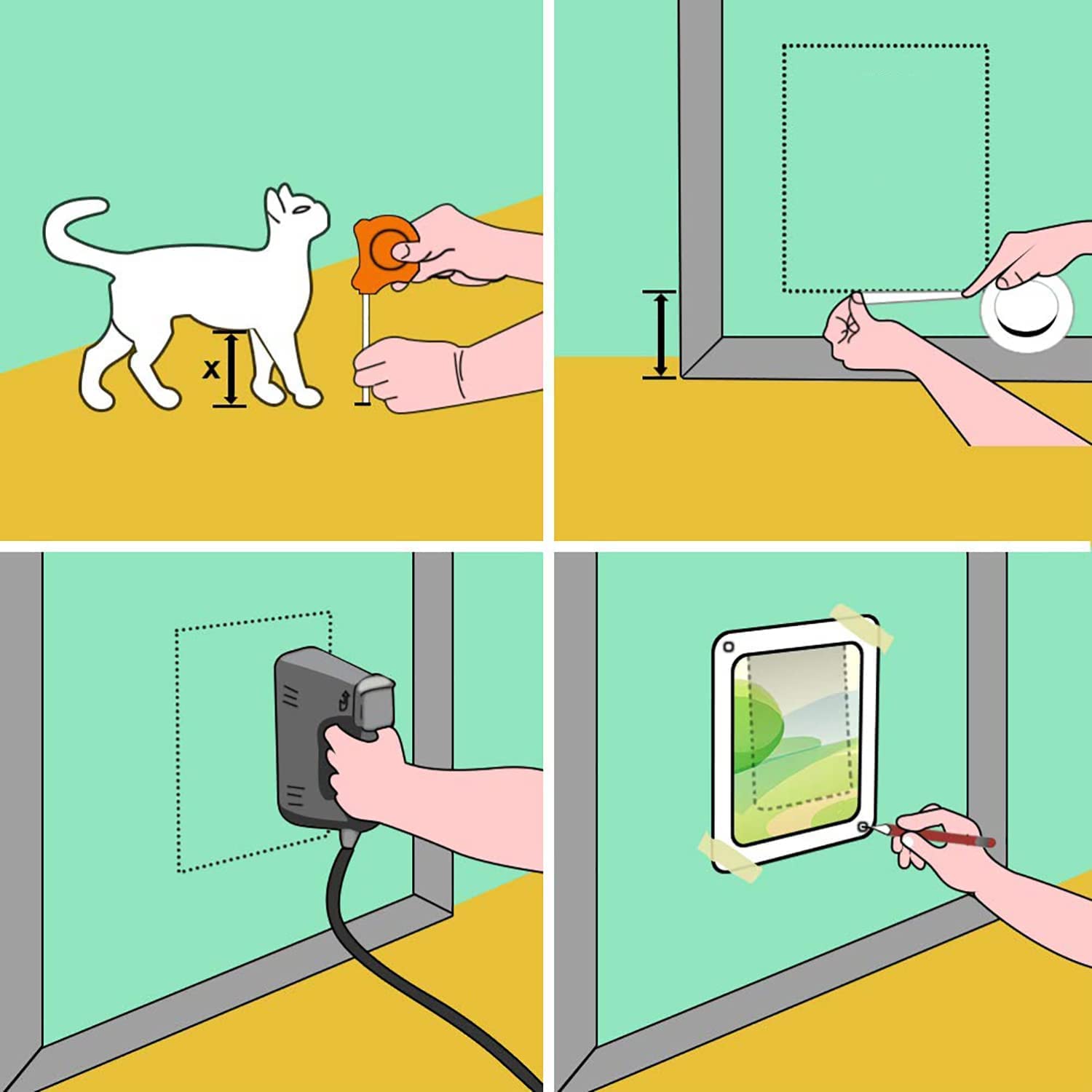 Porta per gatti con chiusura magnetica a 4 vie, porta per animali domestici per gatti e cani piccoli, porta per gatti con tunnel (bianco, XL 24,5 x 28,5 x 5,5 cm)