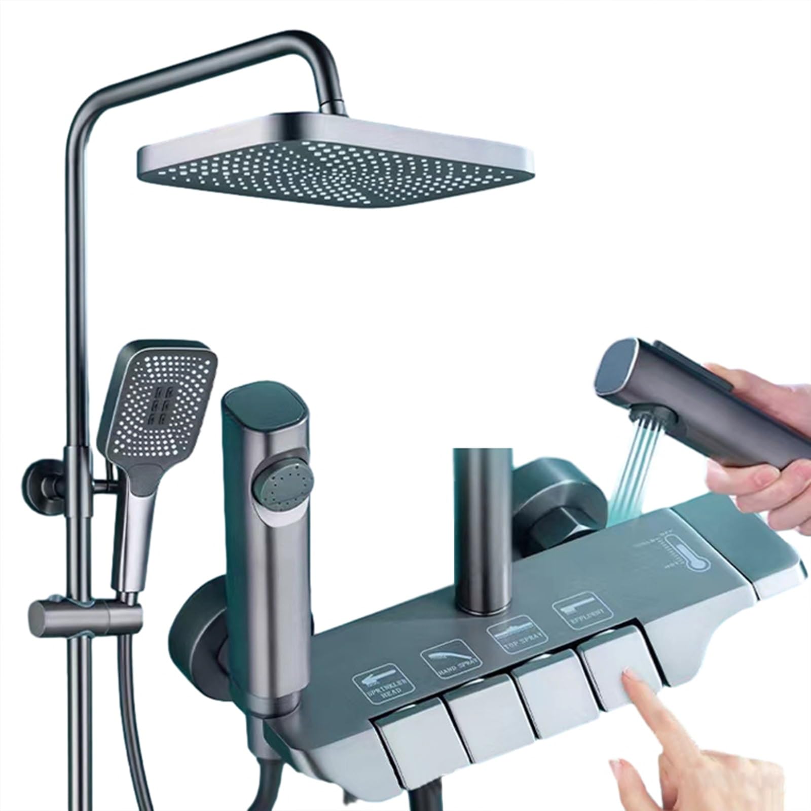 Sistema Doccia a Vista, Set Miscelatore Doccia con soffione a Pioggia, doccetta, Asta saliscendi, Altezza Regolabile