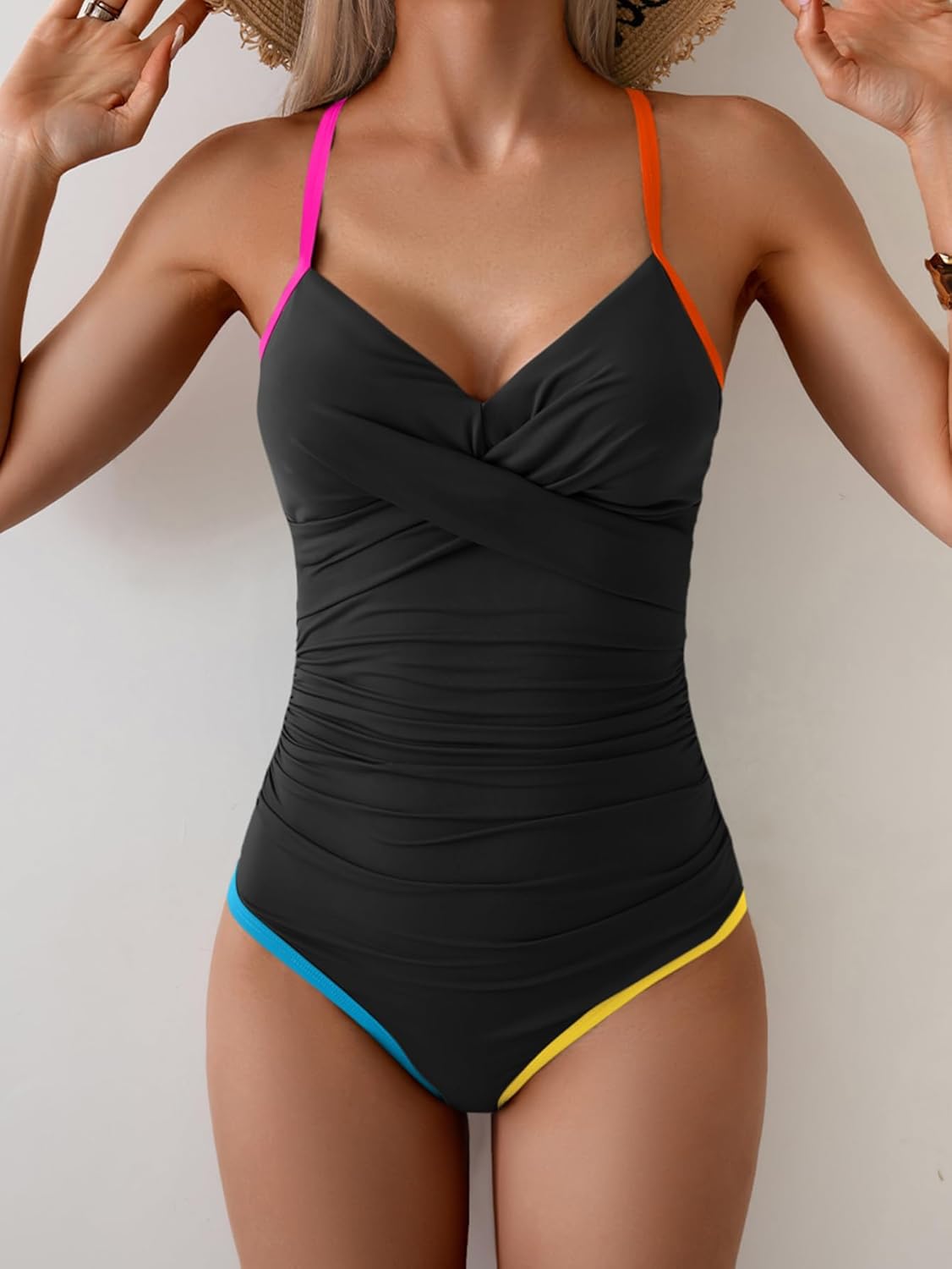 Eomenie One Piece Swimsuit for Women Tummy Control Ruched Bathing Suit Tie Back Slimming Swimsuit - Image 4