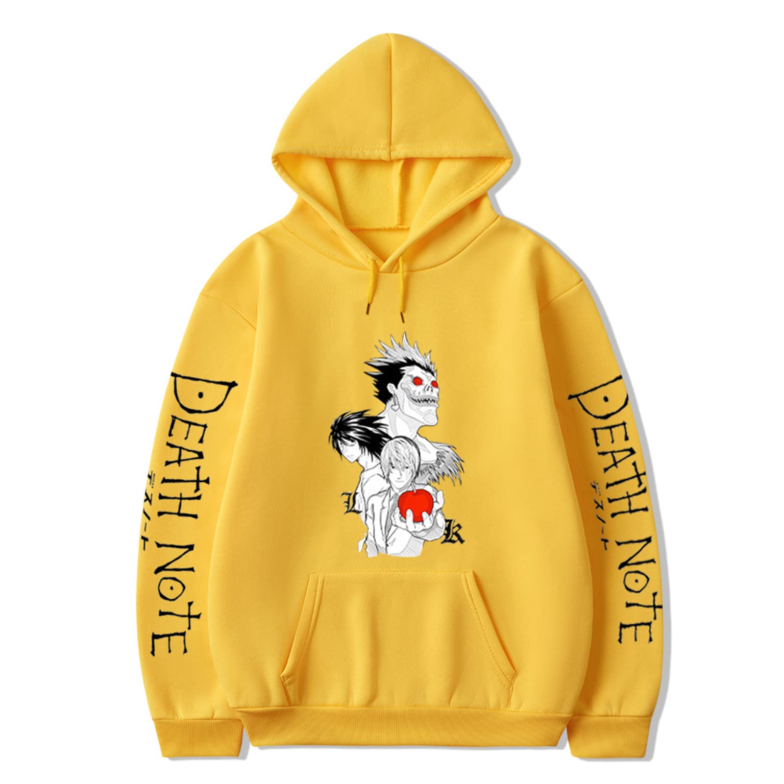 Anime Death Note Hoodie L Lawliet Yagami Light Pullover Hoodies Unisex Death Note Ryuk Costume Anime Clothes for Men Women Yellow