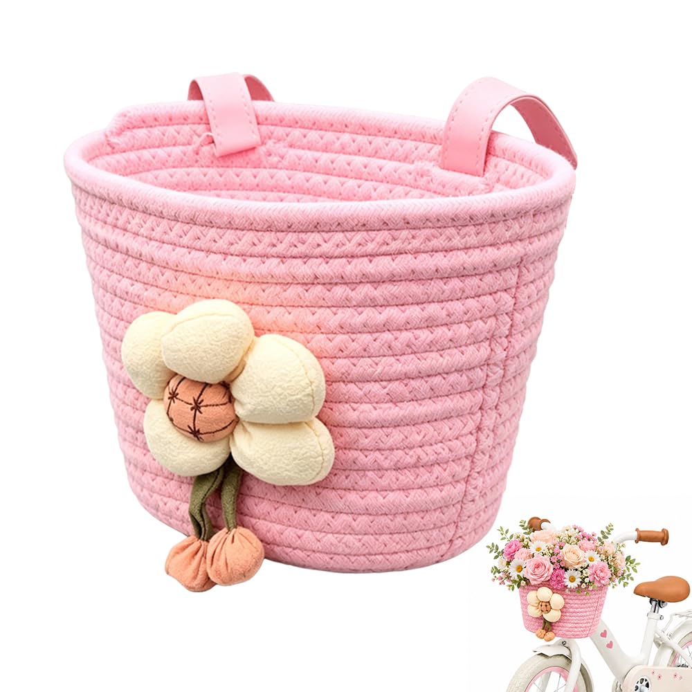 WDKXCN Kids Bike Basket, Adjustable Scooter Basket, Detachable Bike Baskets Kids with Pu Fixing Strap, Girls Bikes Accessories for Most Bicycles, Scooters, Balance Bikes