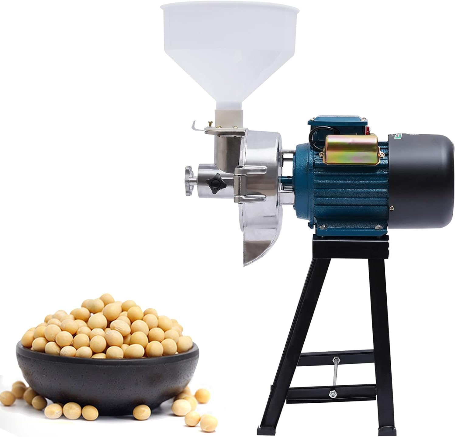 Electric Grain Mill Grinder, 2200W Commercial Corn Grain Mill Machine with Funnel, 40 KG/H Grinding Capacity Wet Electric Feed/Flour Mill Wheat Grinder for Kitchen Blue 1400R/MIN 110V/60Hz