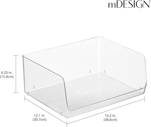 Miniatura 4 de mDesign - Cesta organizadora de plástico apilable con frente abierto. para armarios de cocina, despensa, oficinas, dormitorios y baños, 8.5pulgadas