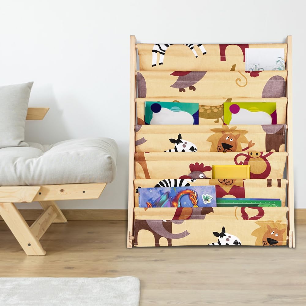 Librería para niños, estante de 7 niveles para libros, suministros escolares para habitación infantil, guardería, guardería, 80 x 60 x 30 cm (color)