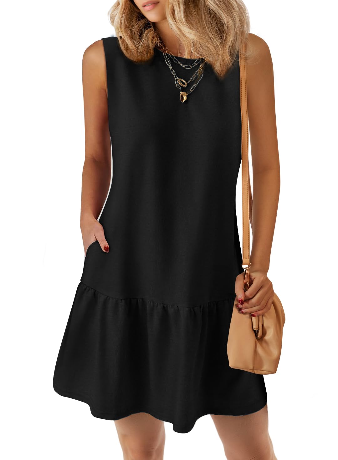 PRETTYGARDEN Damen Neckholder-Minikleid – Ärmellos, Plissiert, Fließend, Für Strand & Party