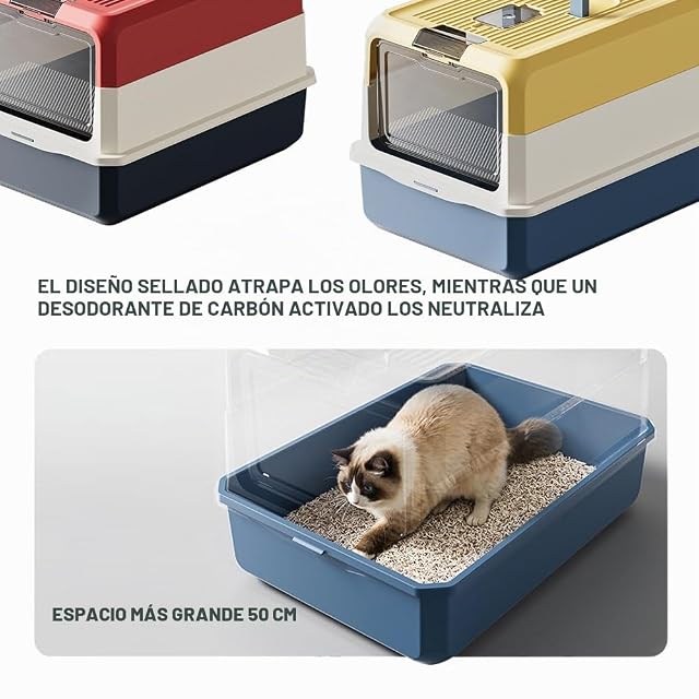 Foto 8 de 8 de BPS Caja de Arena Cerrada para Gatos con Tapa, Arenero Antiodor de Gran Capacidad 50×35×32 cm