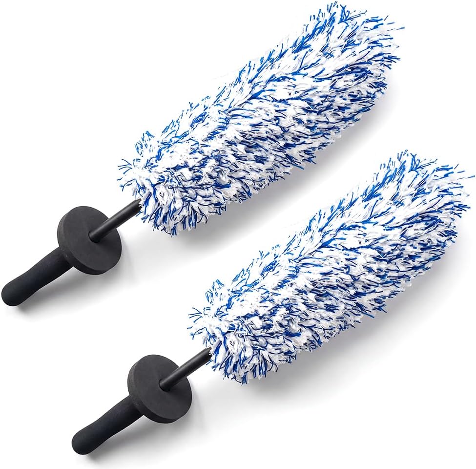 Long-Handle Microfiber Wheel Barrel Brush, Car Exterior Interior Dusting Brush, Effortless Reach for Rims & Tight Spots, Soft Non-Scratch Wool, Essential Tool for Auto Enthusiasts (Blue*2)