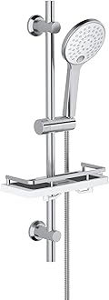 Görbach Shower Set Kit 70cm in 304 Stainless Steel Shower Riser Rail with Soap Dish Shower Shelf,Shower Holder Bracket Adjustable Height Bathroom Bar Shower System with Shower Hose(HBD12CP)