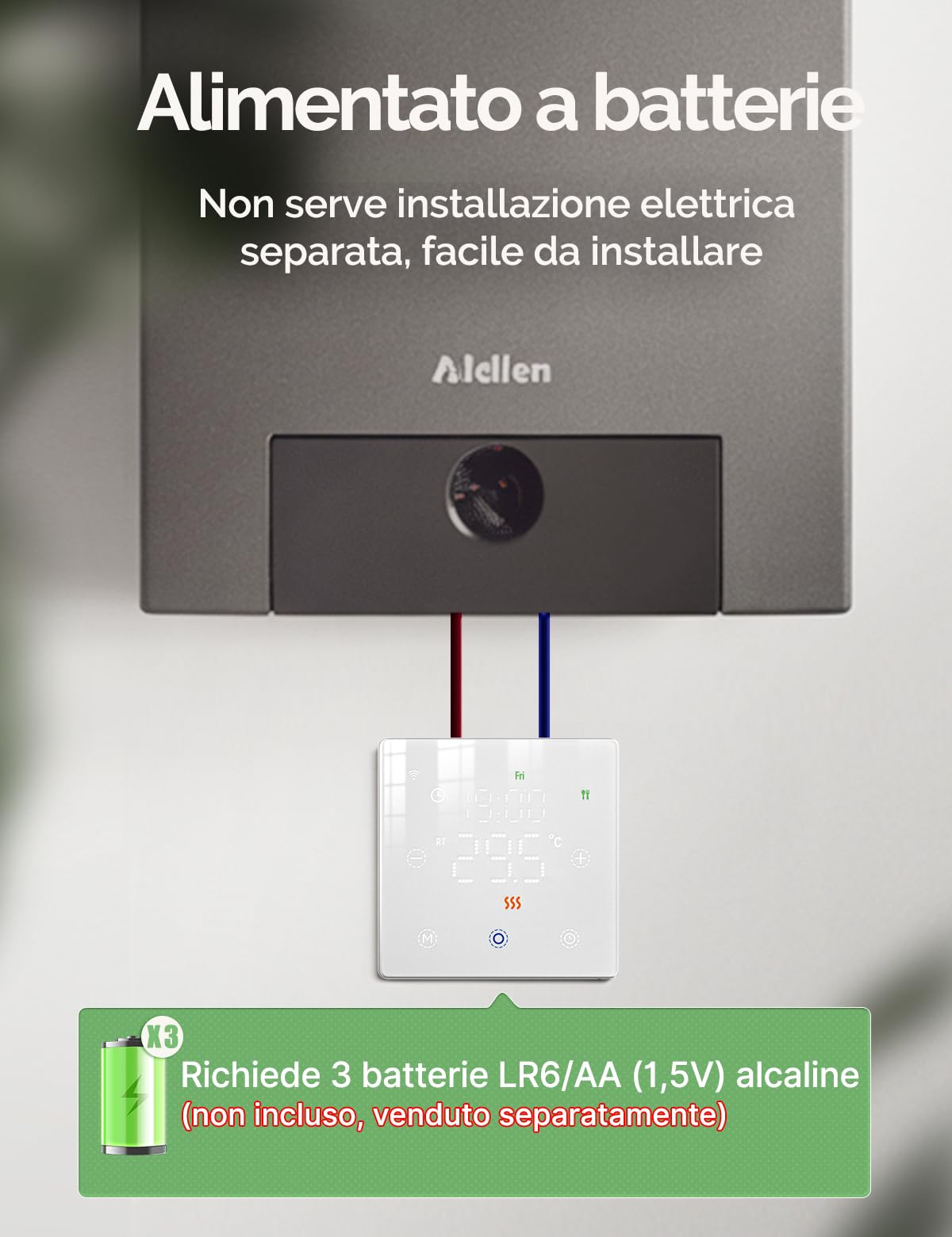 MOES 2 Fili Termostato a batteria Caldera WiFi a Riscaldamento, Adatto alle Caldaie a Gas, Termostato a controllo vocale programmabile, Compatibile con Google Assistant/Alexa/Tuya/Smart Life