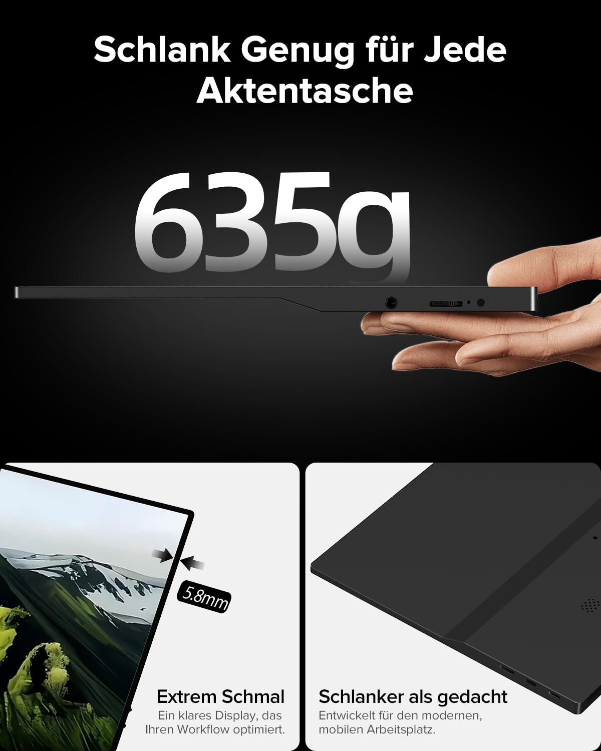 UPERFECT Portable Monitor Touchscreen 15.6" 125% sRGB Tragbarer Monitor Matt FHD 2000:1 Kontrastverhältnis Multifunktionale Ledertasche & Kompatibel VESA, Dual USB C für Laptop/Phone/Spielkonsole