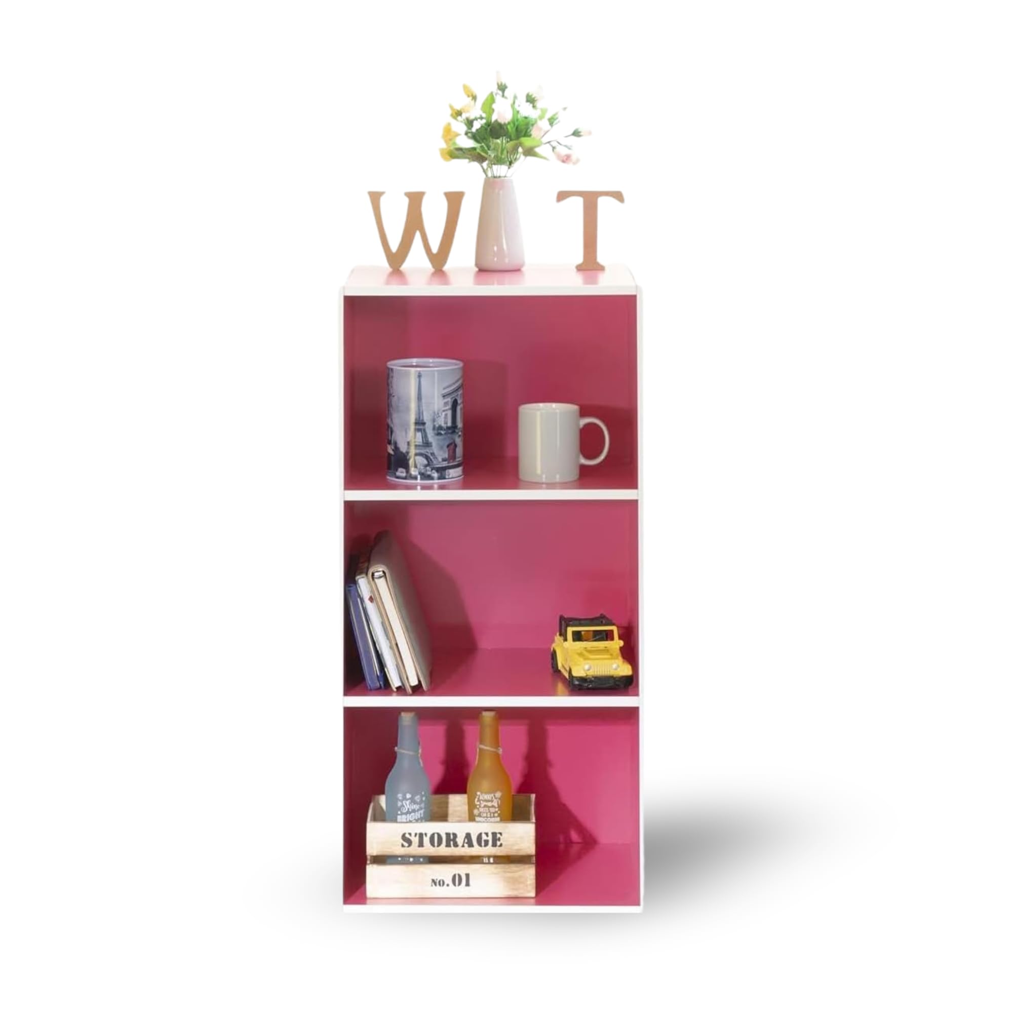 WT-EASYCARE 3-Tier Open Shelf | Book Storage Shelf | Bookcase for your Office and Home-(Pink)