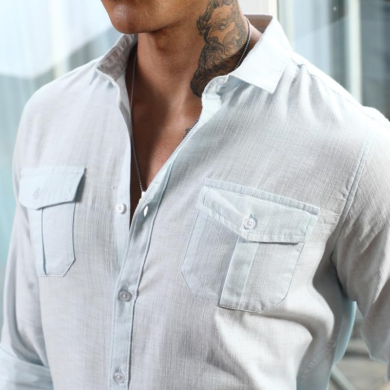 Image of CAHOOT Men's Solid Utility Shirt | Casual Wear | Spread Collar | Long Sleeve | Button Closure | Shirt Crafted with Comfort Fit for Everyday Wear