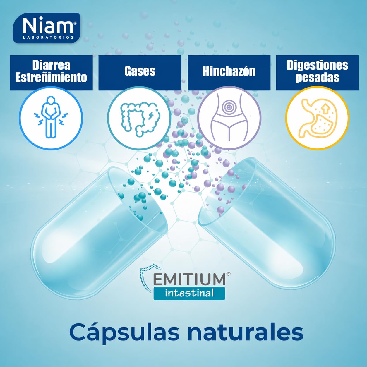 Probióticos para Intestino y Colon | 60.000 Millones UFC con Prebióticos, Alcachofa y Zinc | Flora y Microbiota Intestinal | Gases, Hinchazón, Diarrea | 60 Cápsulas | EMITIUM Intestinal