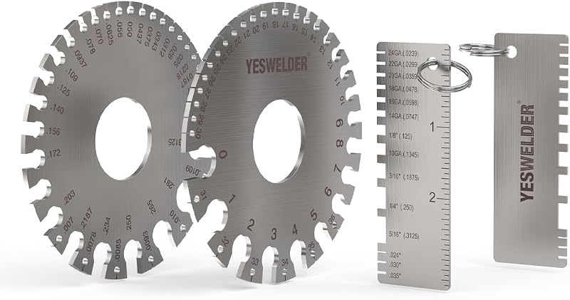 YESWELDER Medidor de espesor y hoja de metal redondo de doble cara | Acero inoxidable, calibre para soldadura de alambre, paquetes de 2, paquete de cuero
