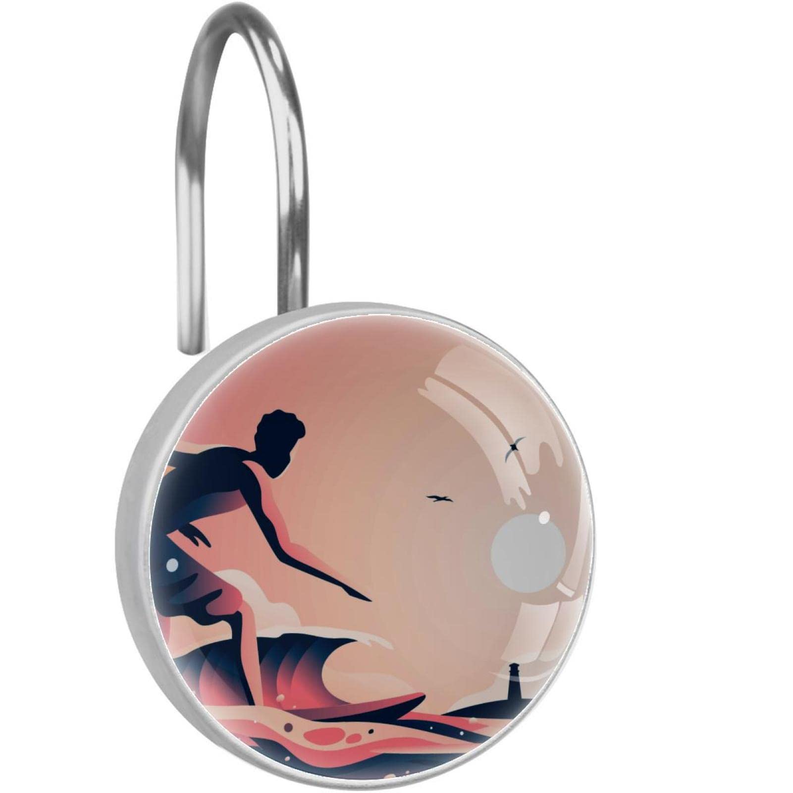 Anneaux de rideau de douche style surf et coucher de soleil pour une ambiance de plage