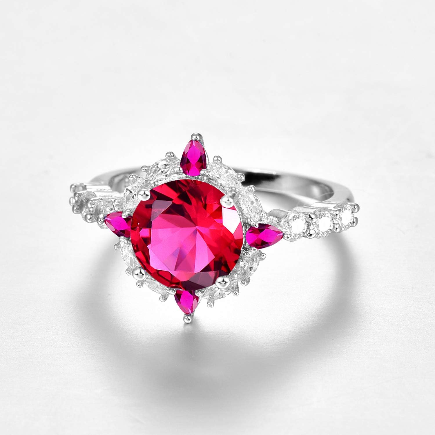 Psiroy 925 Sterling Silver Plated Simulated Ruby Spinel Halo Engagement Ring for Women - Image 4