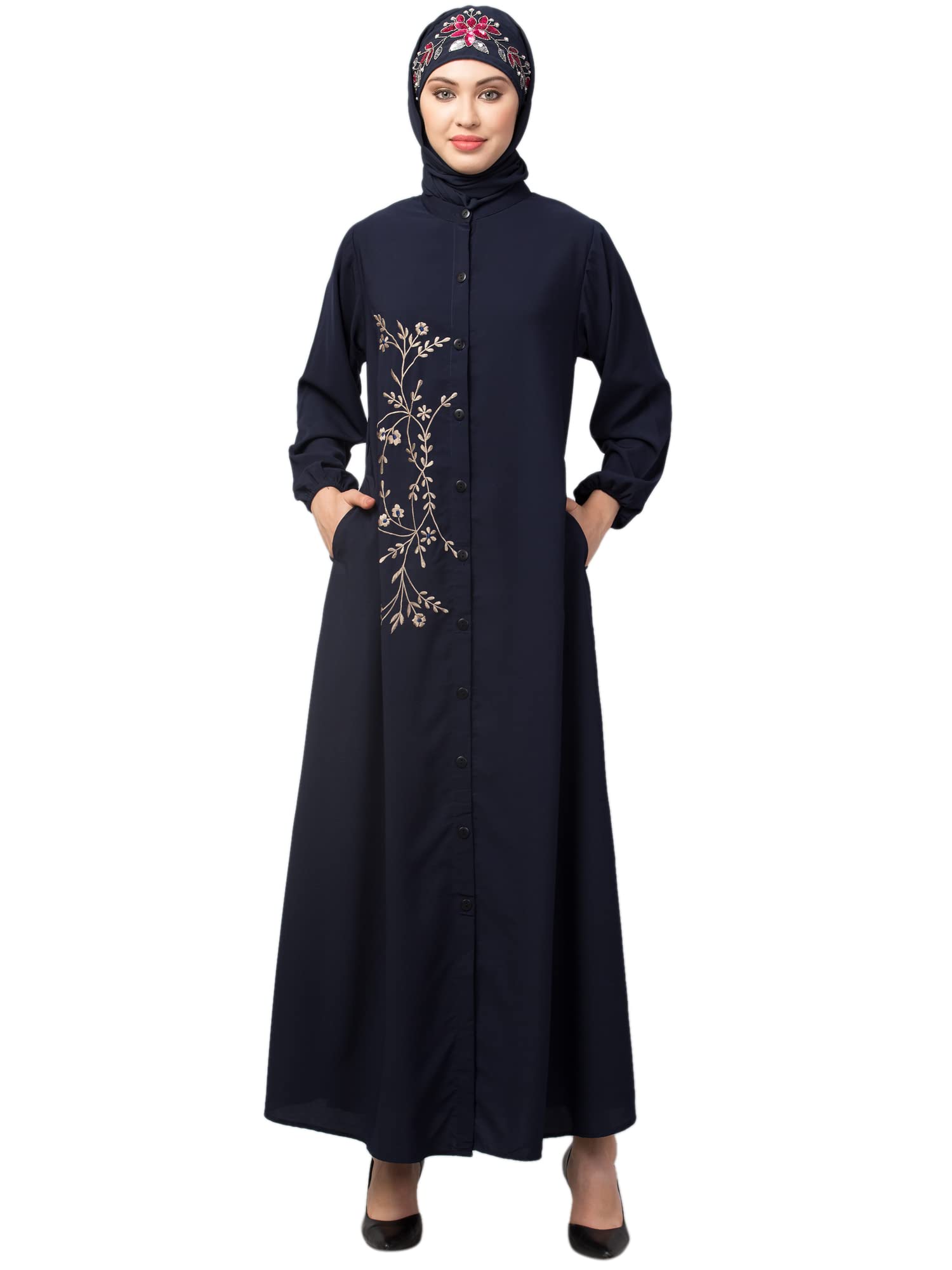 she24 Front Open one side Thread embroidery Casual Abaya-picture-33