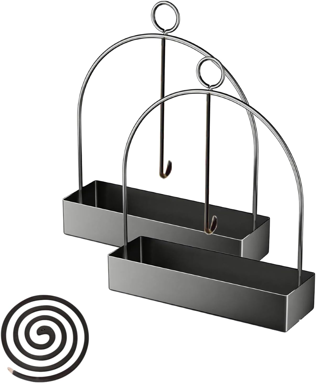 Designer Portable Iron Mosquito Coil Holder, Sturdy Hanging Burner with Handle, Fireproof Metal Ash Catcher Tray for Outdoor Patio Camping, Retro Hanging Coil Stand for Indoor Use (Black - Oval)