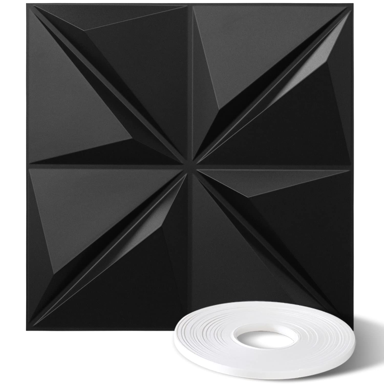 STICKGOO 12 Pack Crack Design 3D Wall Panels Peel and Stick, Decorative PVC Wall Panels with Double Sided Tape, 3D Textured Wall Panels for Interior Wall Decor, 19.7” x 19.7”, 32 Sq.Ft, Black