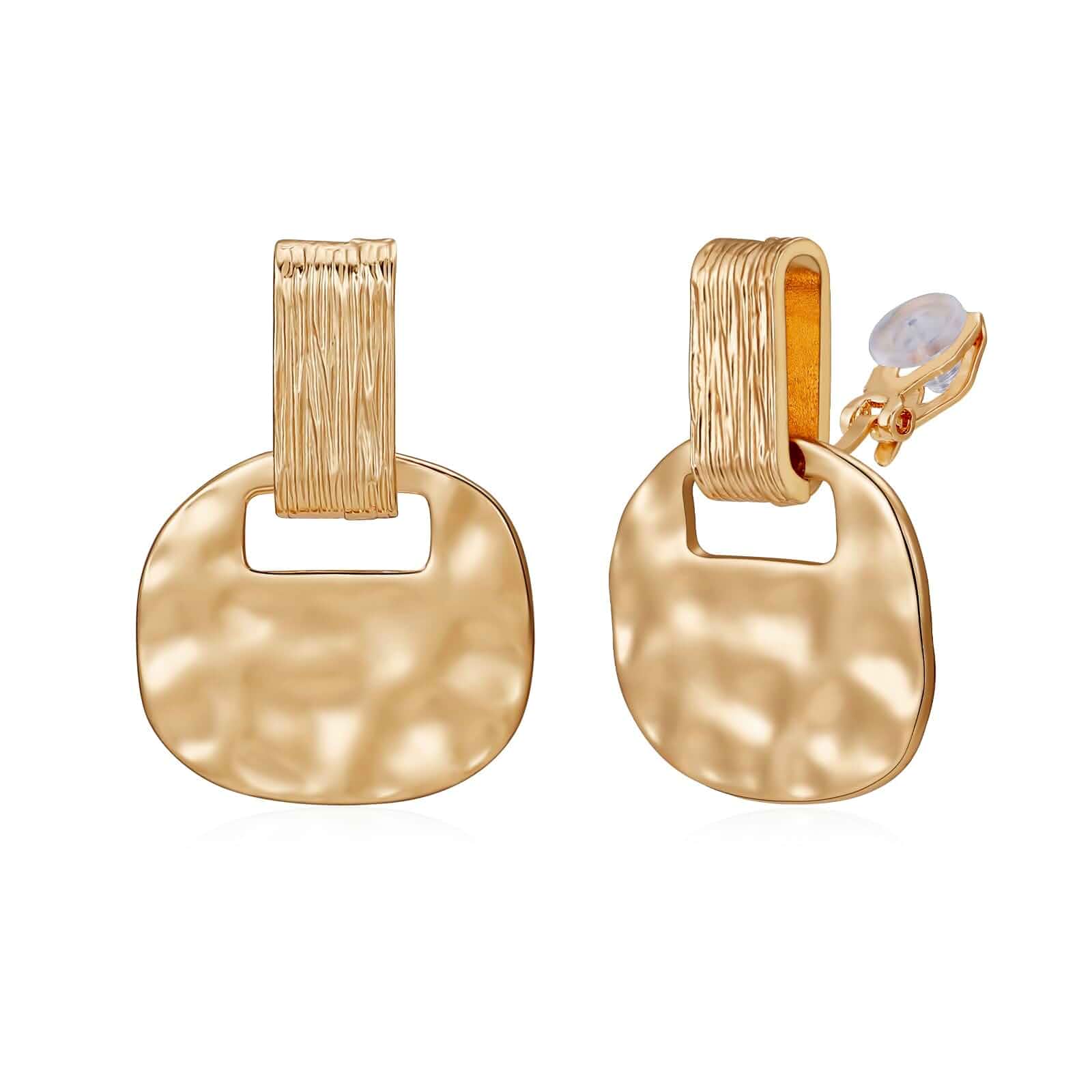 Gold Clip On Earrings for Women Chunky Drop Statement Non Pierced Earrings Gold Plated Stainless Steel Clip On Design Hypoallergenic Silicone Padding Comfortable Gift For Women Drop Dangle Jewelry