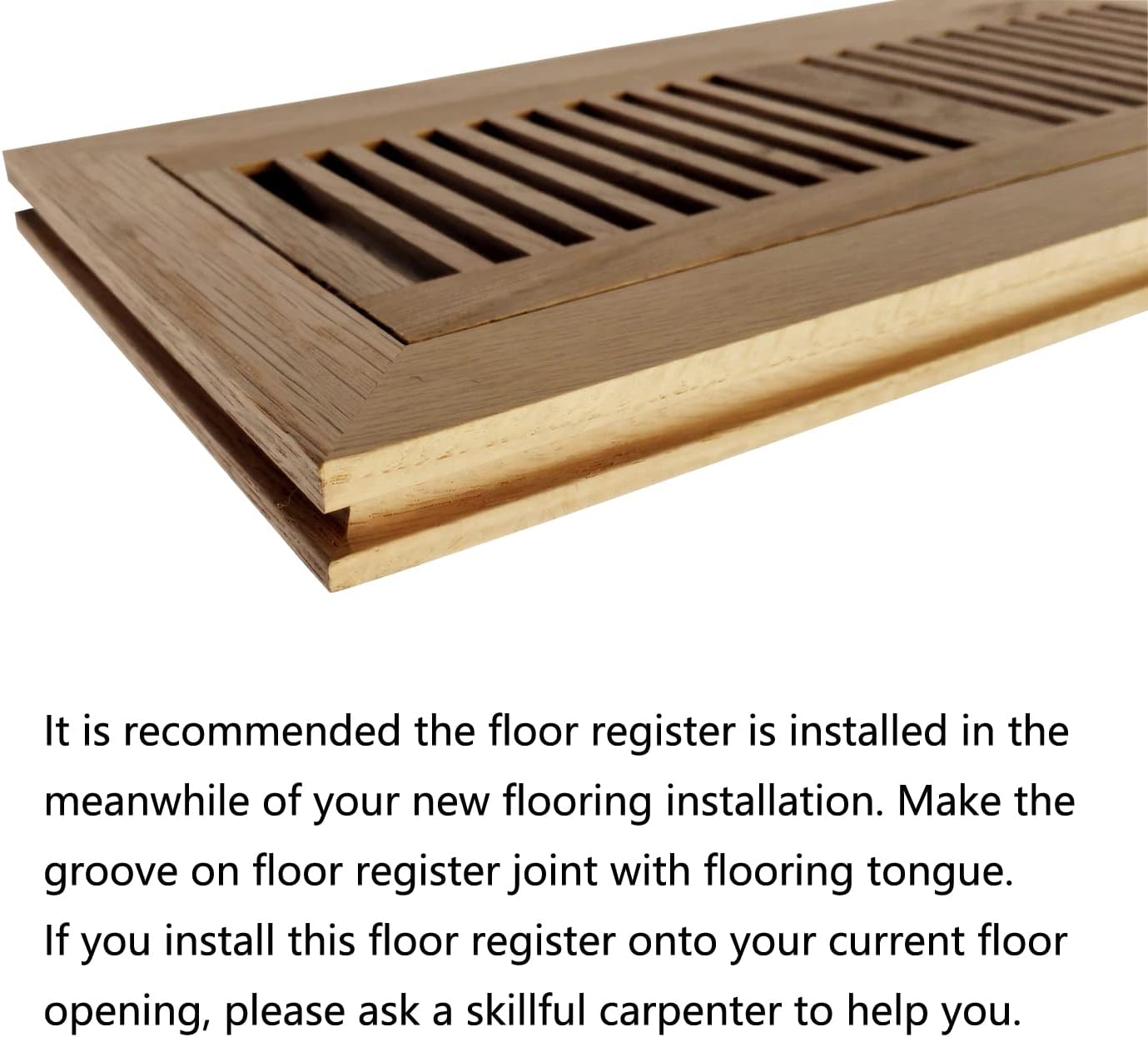 Homewell 4 Pcs Pack Red Oak Wood Floor Register, Flush Mount Vent, 4x12 Inch, with Damper, Unfinished