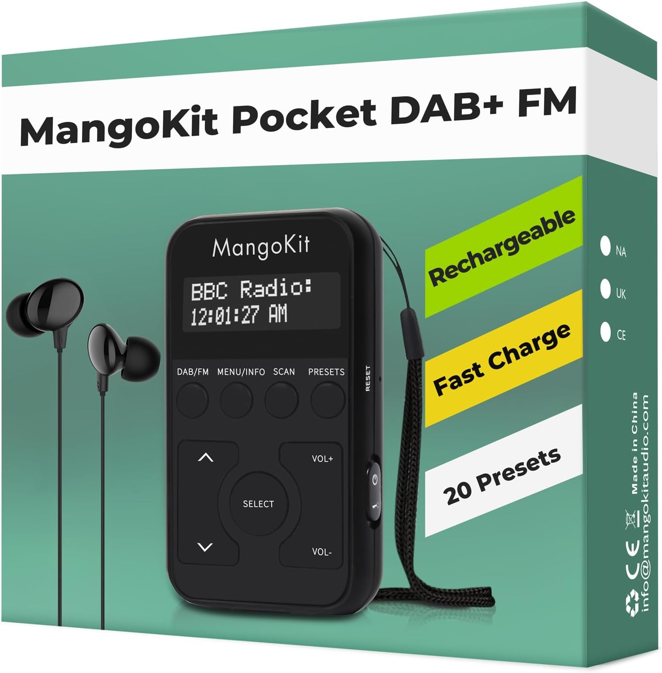 MP1 Pocket DAB Radio, Personal FM Radios, Portable Small DAB+ Radio,Earphone Included, Sports DAB Radios with Lockable Buttons,Rechargeable Battery, 20 Station Presets - Black