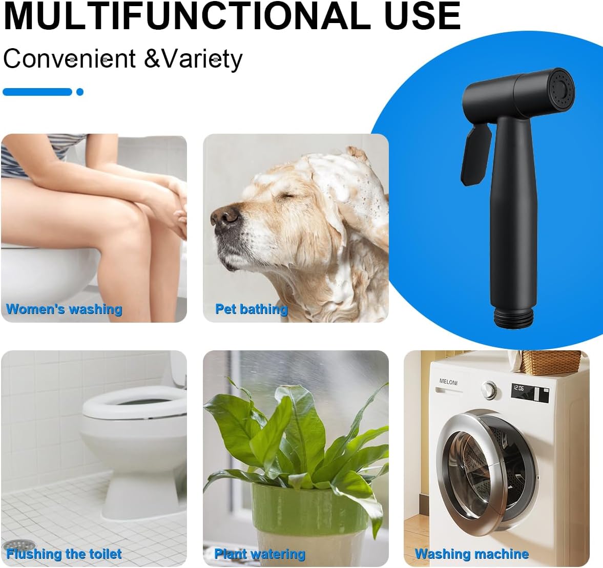 Handheld Bidet Sprayer for Toilet, Stainless Steel Handheld Sprayer Kit with Bidet Hose for Feminine Wash, Bidet Attachment for Toilet - Adjustable Water Pressure Control & Easy to Install (Black)