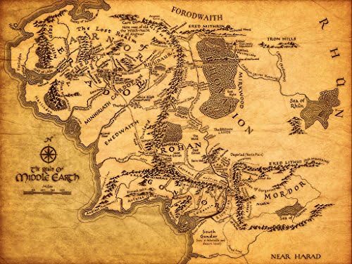 Kumax Map Of Middle Earth The Lord Of The Ring Fabric Canvas Cloth Poster Print For Bar Office Room Wall Print Decor (8.26x11.69inch 12x15.98inch 14x17.99inch )