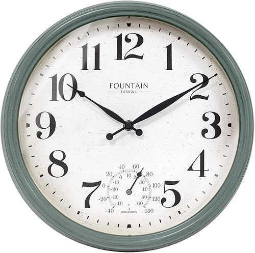 Maison inReloj para exteriores con termómetro, estación meteorológica 2 en uno (termómetro meteorológicodecoración de pared) (verde azulado