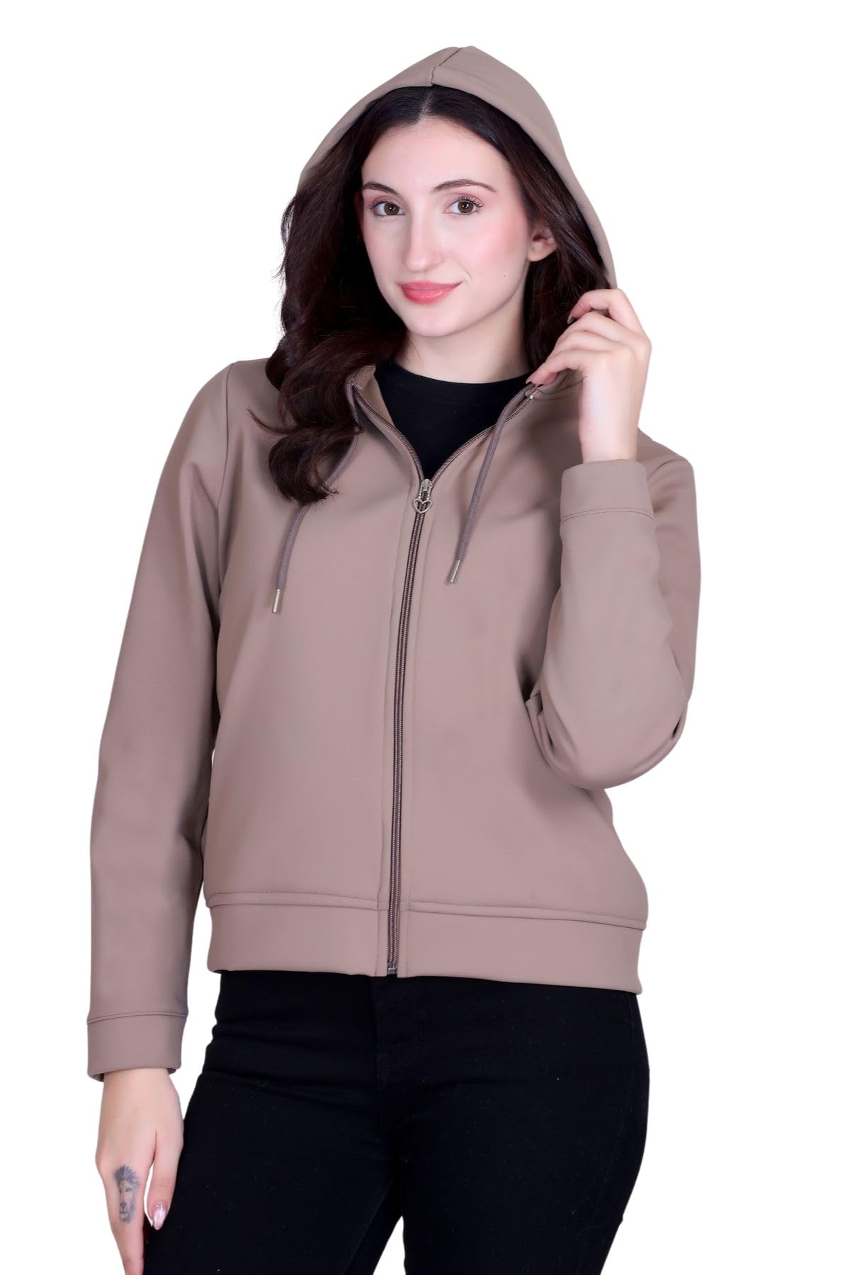 cupid Women’s Winter Hoodie Jacket, Long Sleeve Regular Fit Bonded Fabric with Soft Fleece Lining, Warm Zipper Jacket with Hoodie n Pockets for Semi Winter n Winter Wear-picture-51