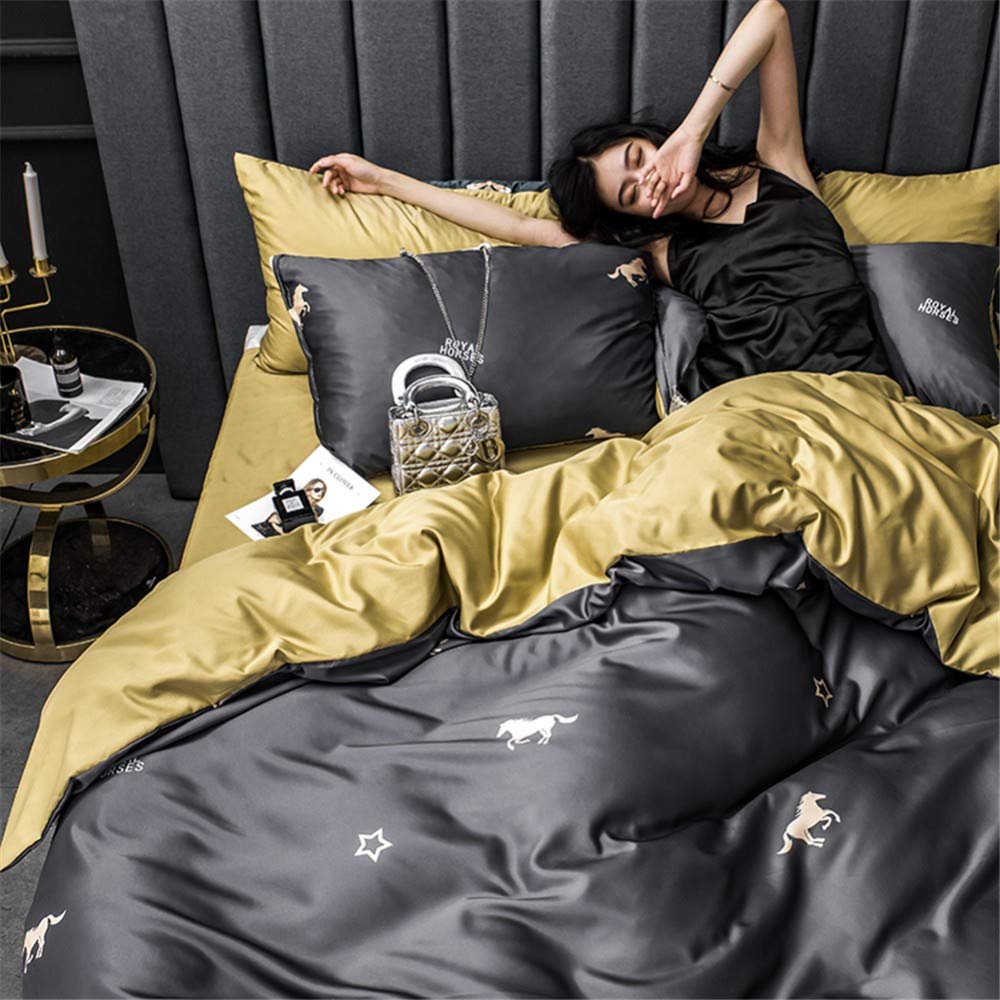 Parure de lit en soie lavée 4 pièces gris 2m pour un sommeil nu luxueux