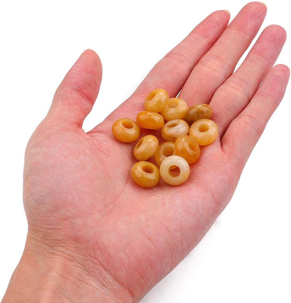 Natural Yellow Jade Rondelle Stone with Large Hole (5.5mm) Loose Semi Gemstone Beads for Jewelry Making 14mmx7.5mm 12pcs - Image 3