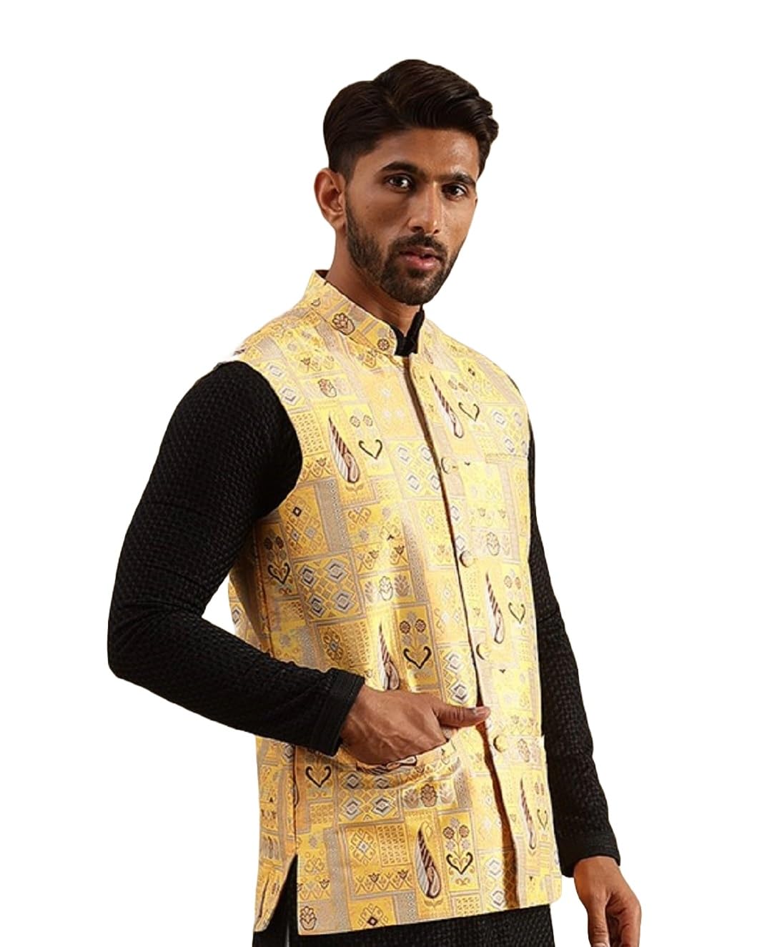 sojanya (Since 1958 Men's Jacquard Silk Nehru Jacket With Brocade Geometric Design-picture-39