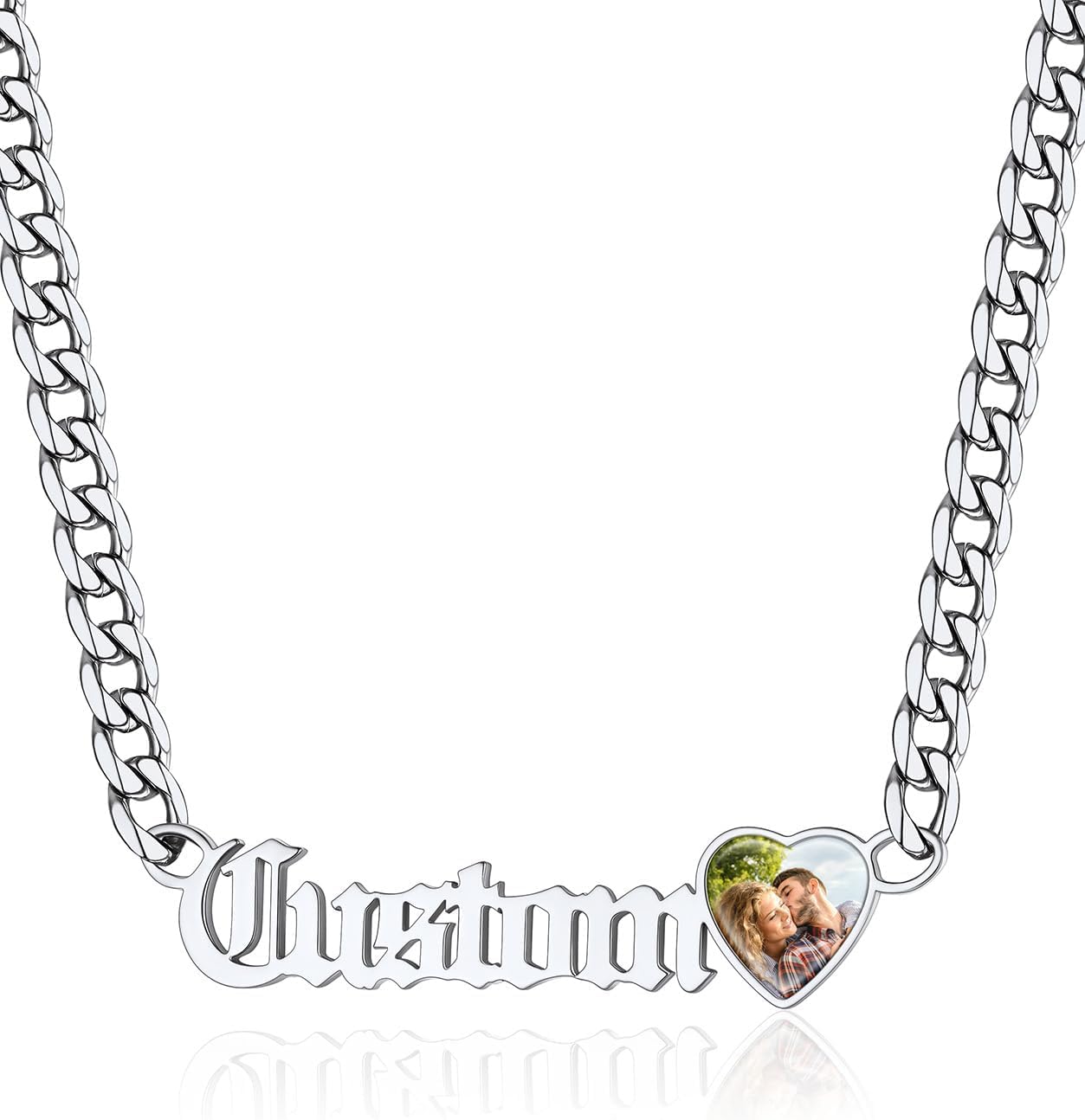 GoldChic JEWELRY Name Necklace Personalized for Men, Womens Custom Name Plate Chain, Stainless Steel Customized Old English Nameplate Choker with Curb Chains Custom, 16 inches to 30 inches