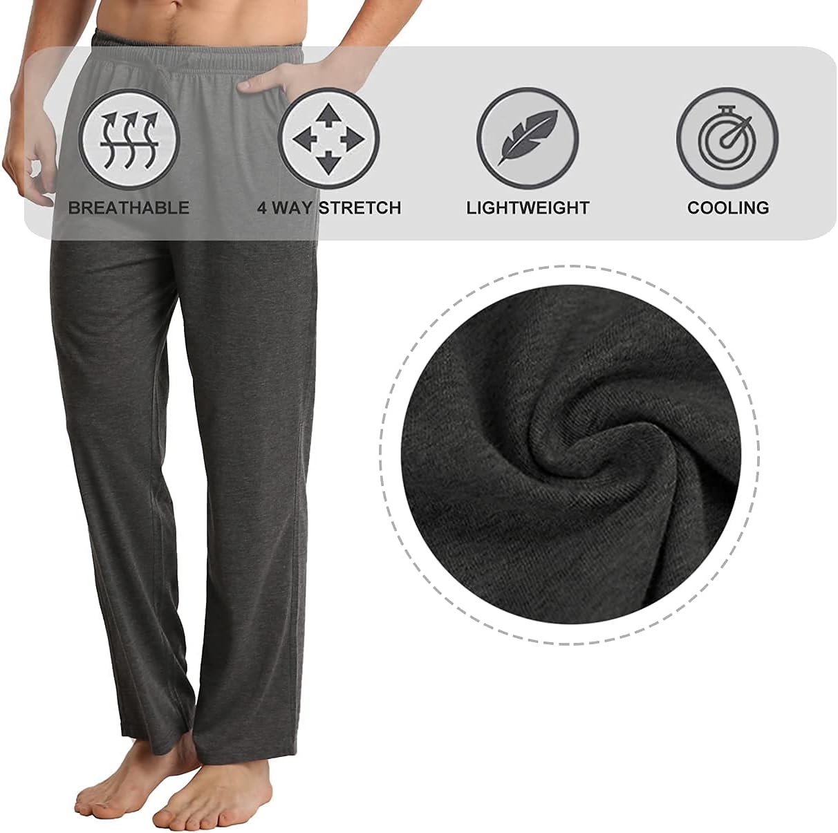 LANBAOSI Men’s Lightweight Pajama Pants 2 Pack Breathable Solid Knit Sleep Pants - Image 5