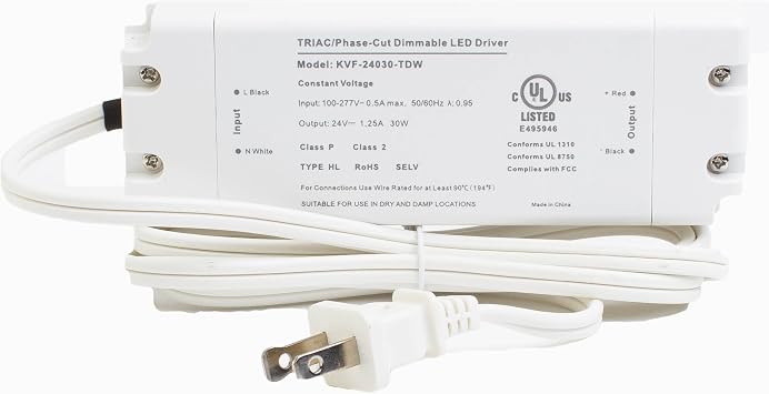 24v UL Listed 30w Triac Dimmable Driver Transformer Constant Voltage Class 2 100V - 277V AC Power Supply for LED Strip Light Control by AC Wall Dimmer 24v 30w